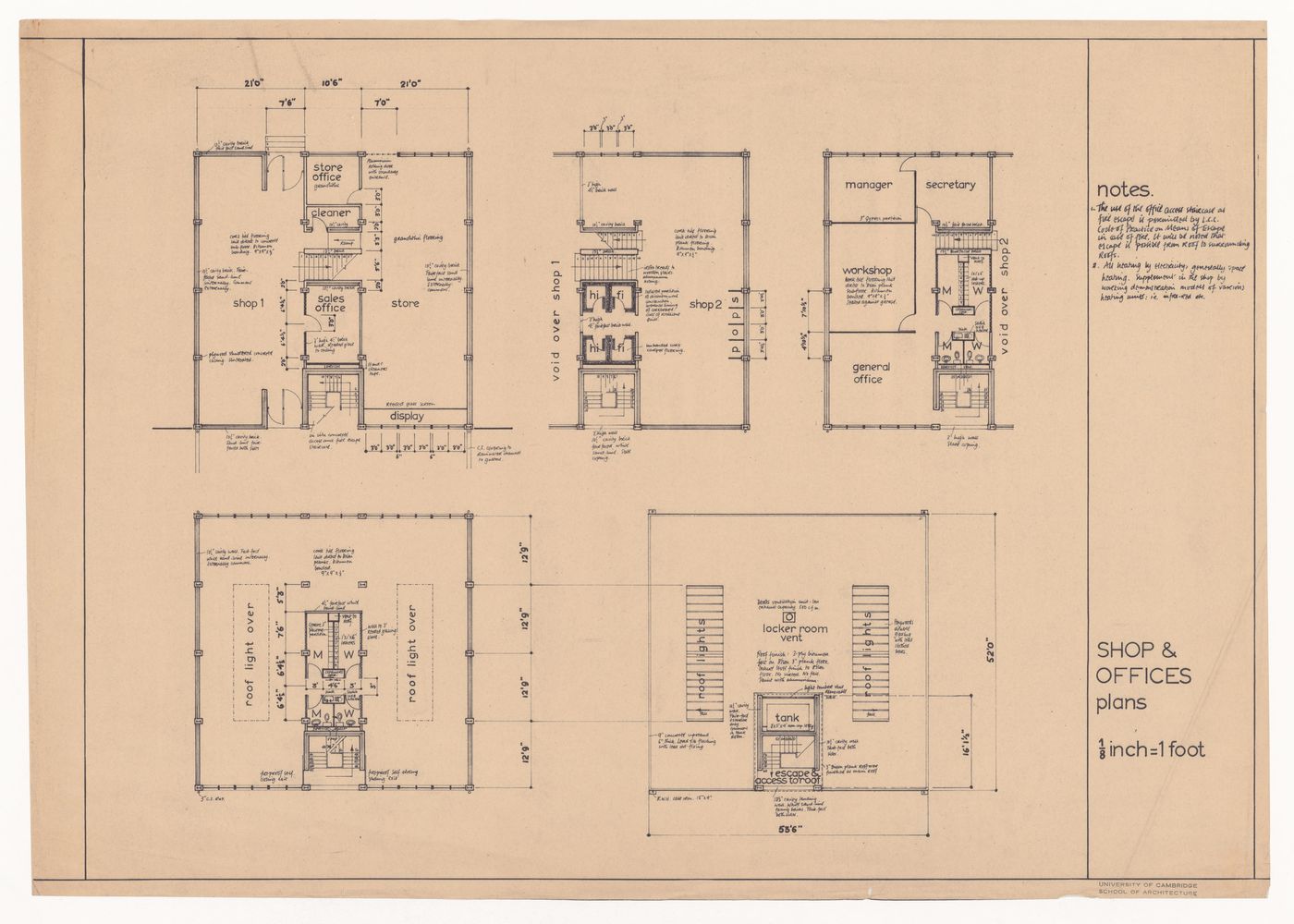 Shops and offices plan for The Shape of Cambridge: A Plan, University of Cambridge, England