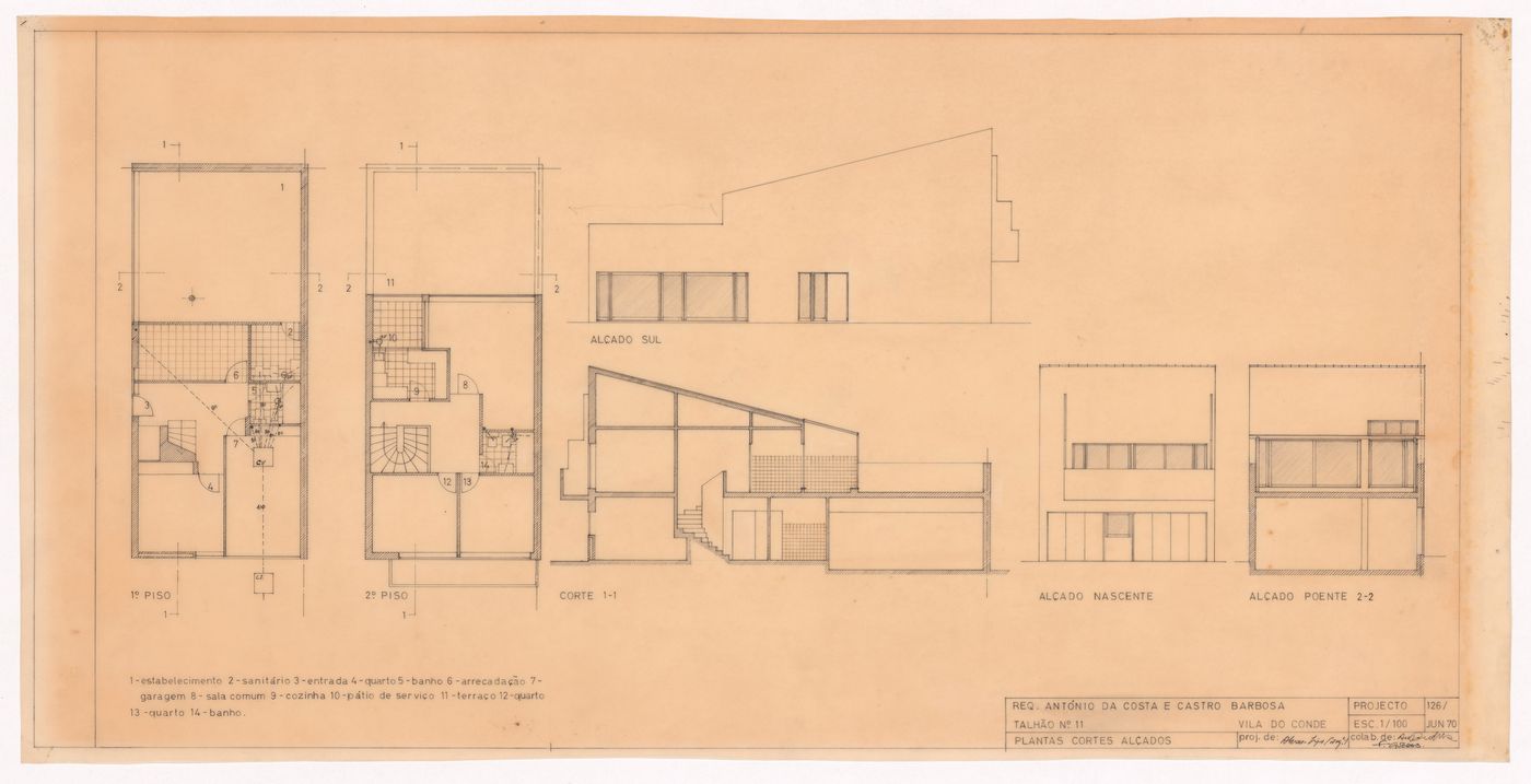 Plans, sections and elevations for plot 11 of Conjunto Habitacional em Caxinas, Vila Cova - Vila do Conde, Portugal
