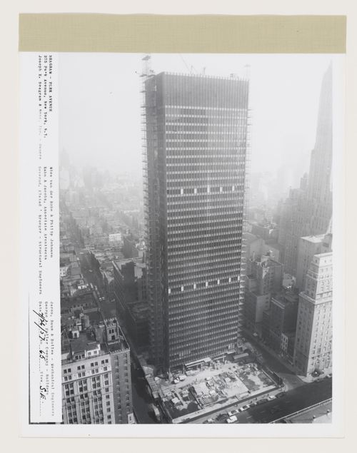 Seagram building under construction, 375 Park avenue, New York, N.Y., south-east view