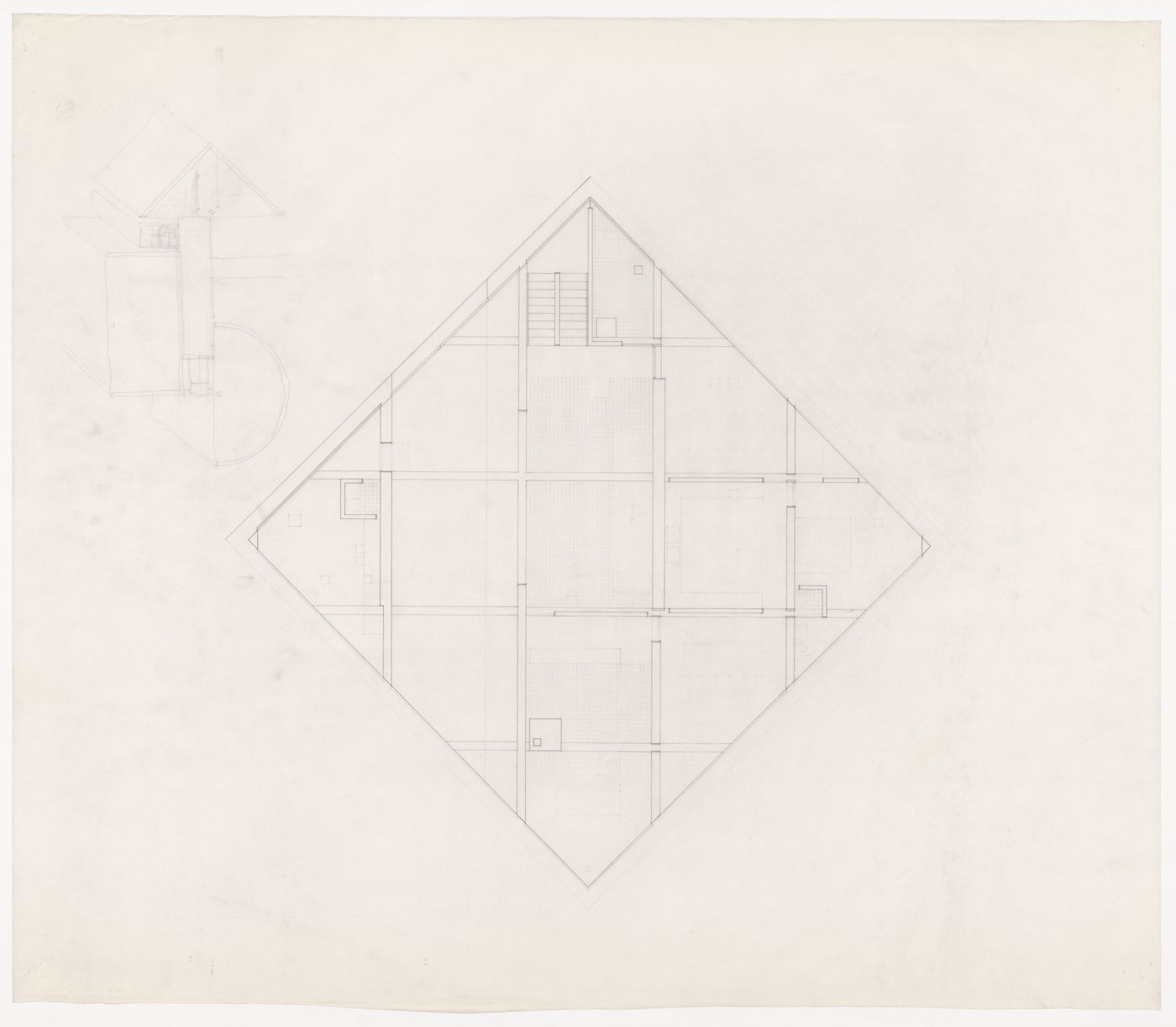 Plan with sketches for Diamond House B