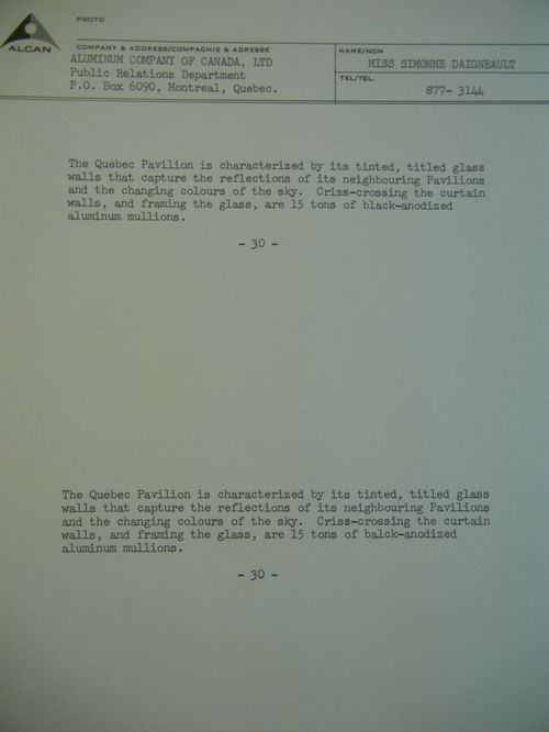 Description of the Province of Quebec Pavilion, Expo 67, Montréal, Québec