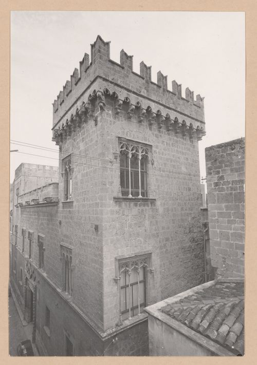 Partial view of the Palazzo Abatellis showing a tower, Galleria regionale della Sicilia, Palermo, Italy