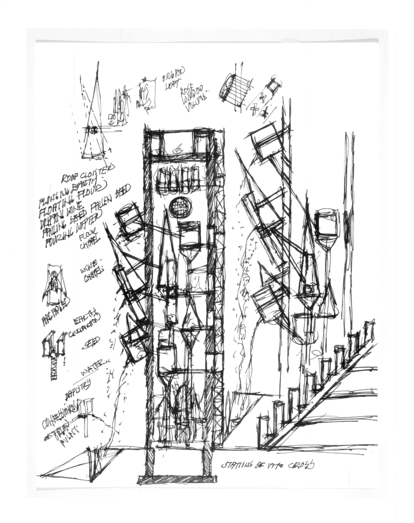 Section and Details for Cathedral, from Pewter Wings Golden Horn Stone Veil