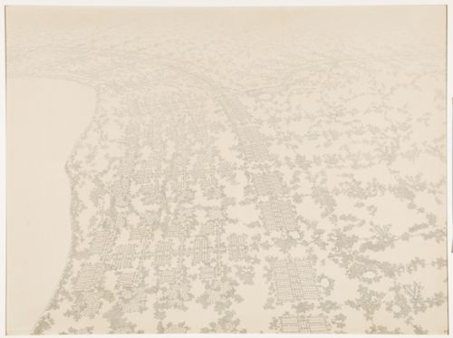 Bird's-eye perspective for the City in the Landscape proposal, Chicago