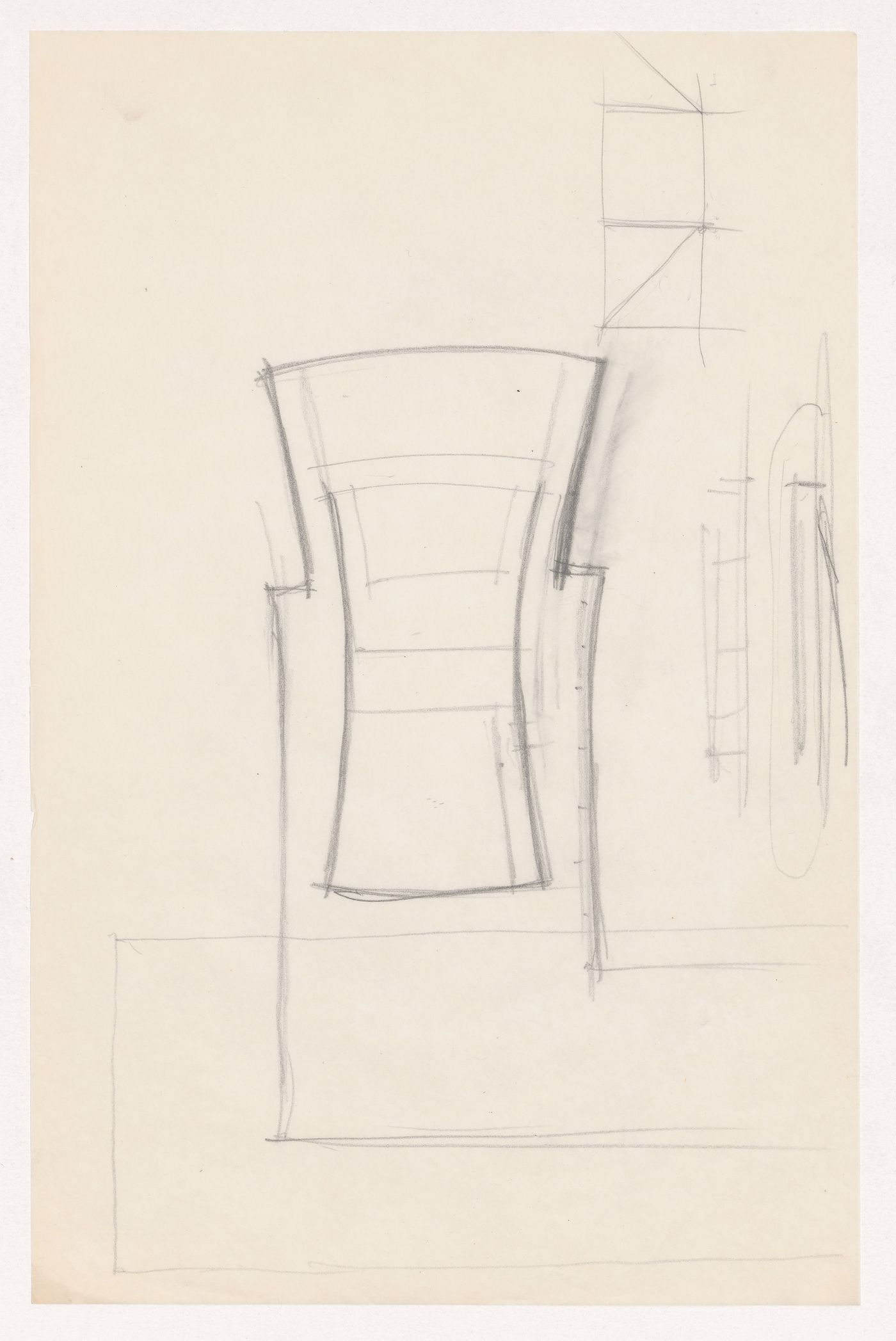 Sketch plan for an auditorium and sketch elevations, possibly for a roof truss for Illinois Institute of Technology