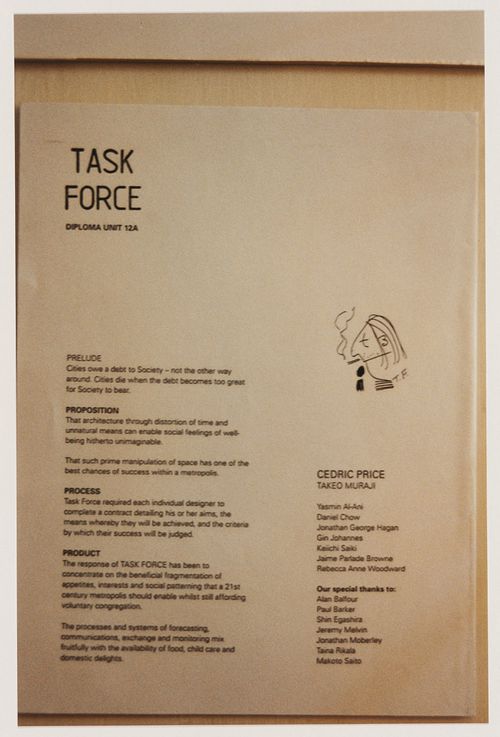 Text from a presentation of the "Task Force" diploma unit at "Projects Review 94-95" at the Architectural Association, London, England