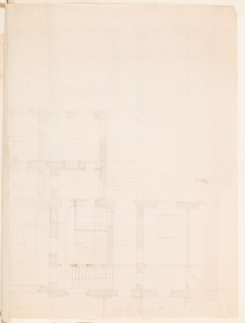 Project for alterations to the Préfecture de police, rue de Jérusalem, Paris: Partial first floor plan