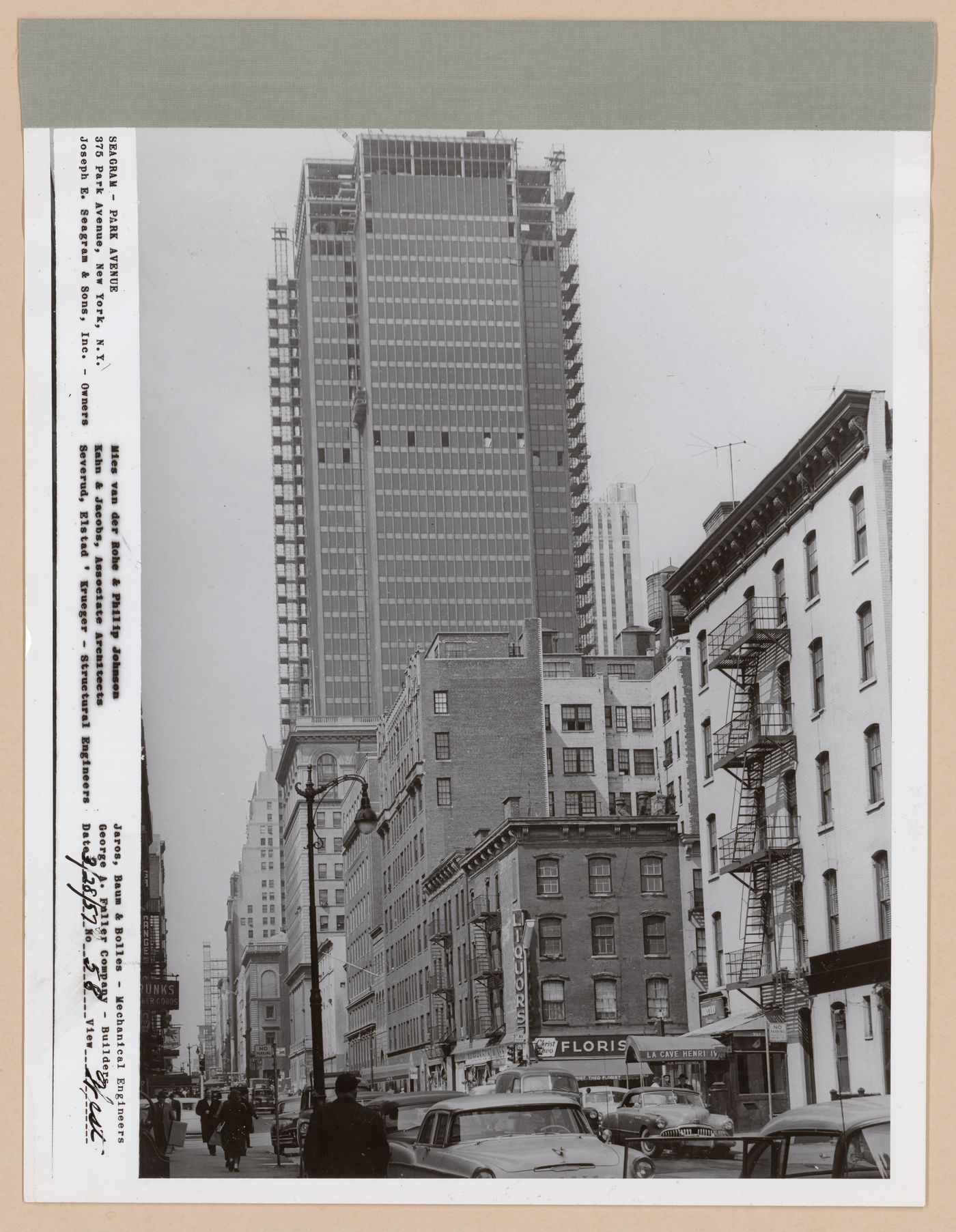 Seagram building under construction, 375 Park avenue, New York, N.Y., west view