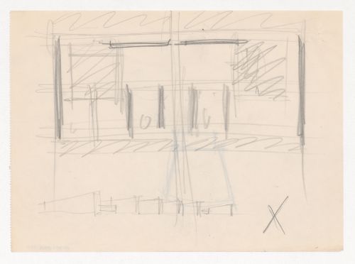 Partial sketch block plan and perspective sketch for Illinois Institute of Technology