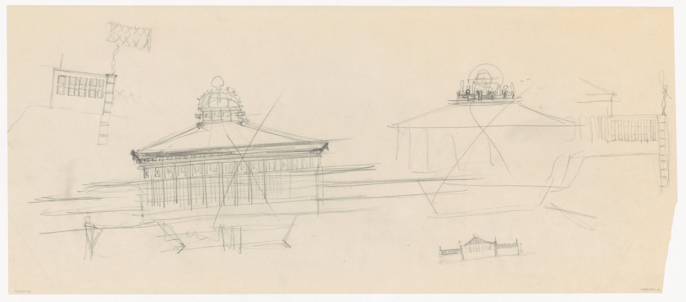 Sketch elevations for Café Viaduct for the reconstruction of the Hofplein (city centre), Rotterdam, Netherlands