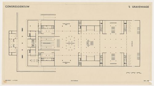 Basement plan showing a bowling alley and games rooms for the Congress Hall Complex, The Hague, Netherlands