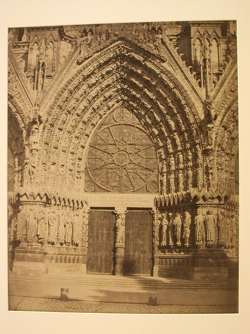 Detail of central portal, west façade at Reims Cathedral, Reims, France