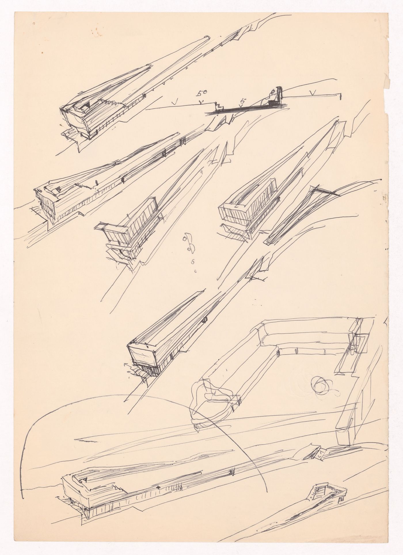 Sketch perspectives and axonometric view for Plano Urbanístico para a Marginal de Leça e Zona da Boa Nova, Leça da Palmeira, Matosinhos, Portugal
