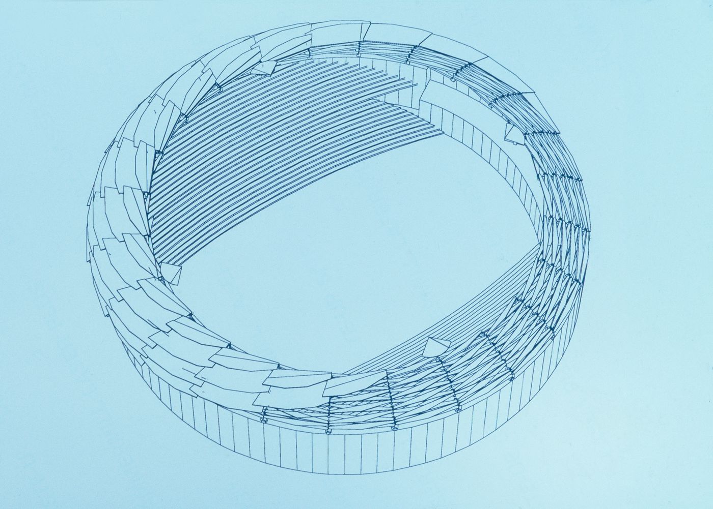 Cutaway of an iris-type retractable roof, fully open