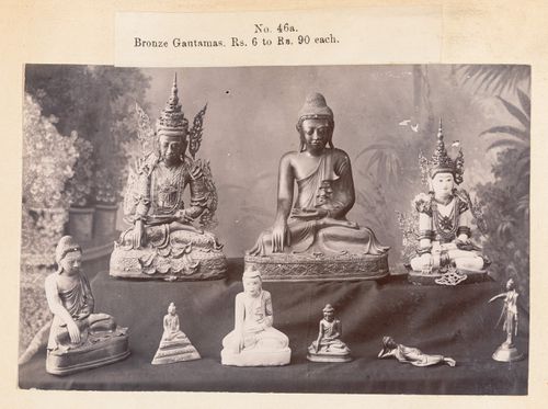 View of statues, F. Beato Limited, C Road, Mandalay, Burma (now Myanmar)