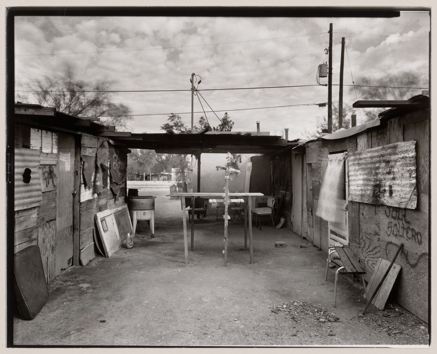 View of double cross decorated with artificial flowers, Old Pascua, Tucson, Arizona, United States (from a series documenting the Yaqui community of Old Pascua)