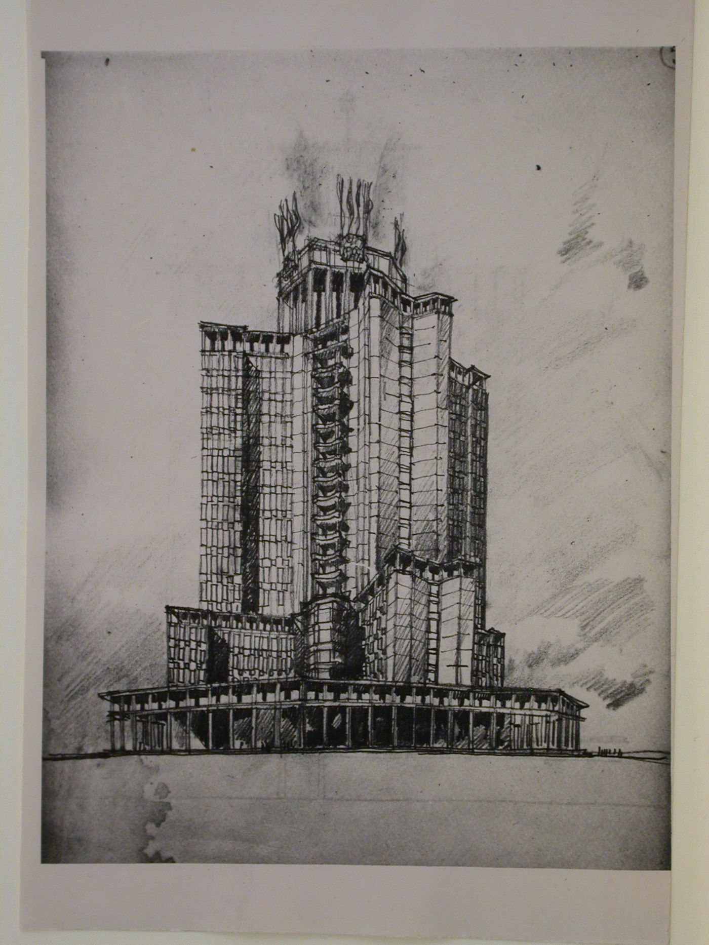 Photograph of a perspective drawing for the editing block of the Izvestiia newspaper combine, Moscow