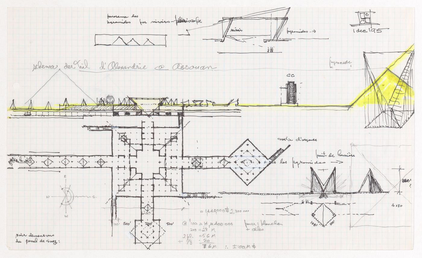 Croquis et notes pour le Projet pour un musée égyptien, Le Caire, Égypte