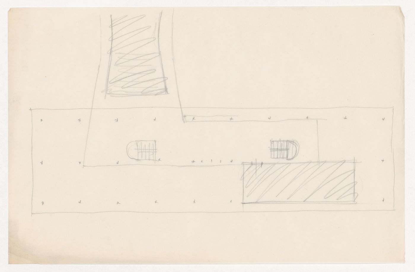 Partial sketch plan for an auditorium for Illinois Institute of Technology, showing its connection to other buildings