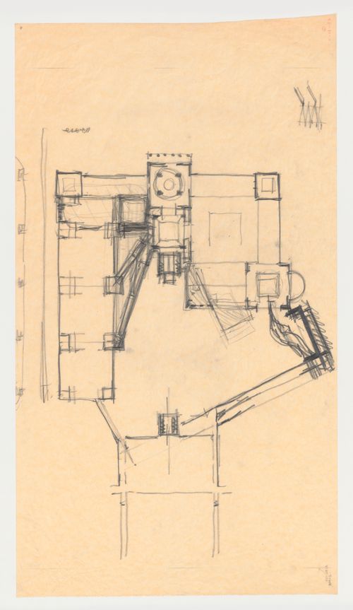 General plan with a small sketch of a stairway for the Brooklyn Museum master plan, first phase