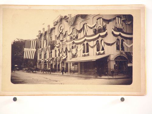 Hawthorne Hotel decorated for a military centennial 1885, Salem, Massachusetts