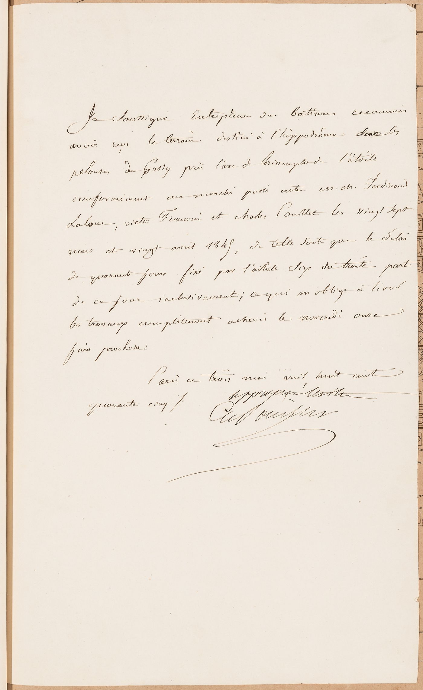 Letter from Charles Pouillet to Charles Rohault de Fleury, March [?] 1845