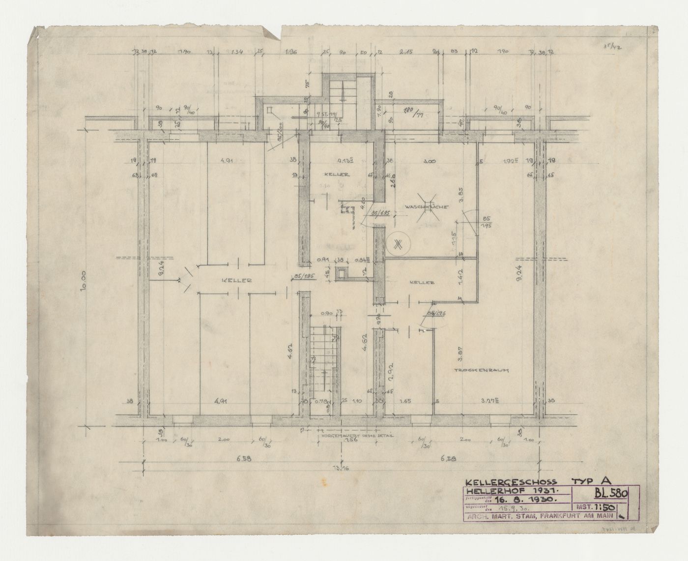 Basement plan for a type A housing unit, Hellerhof Housing Estate, Frankfurt am Main, Germany