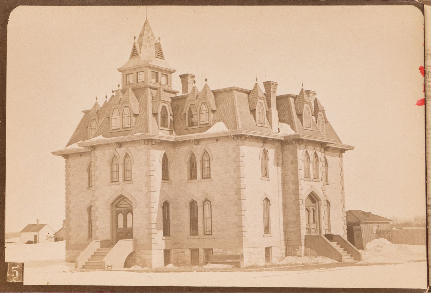 View of the principal and lateral façades of St. John's Ladies' School, Winnipeg, Manitoba, Canada