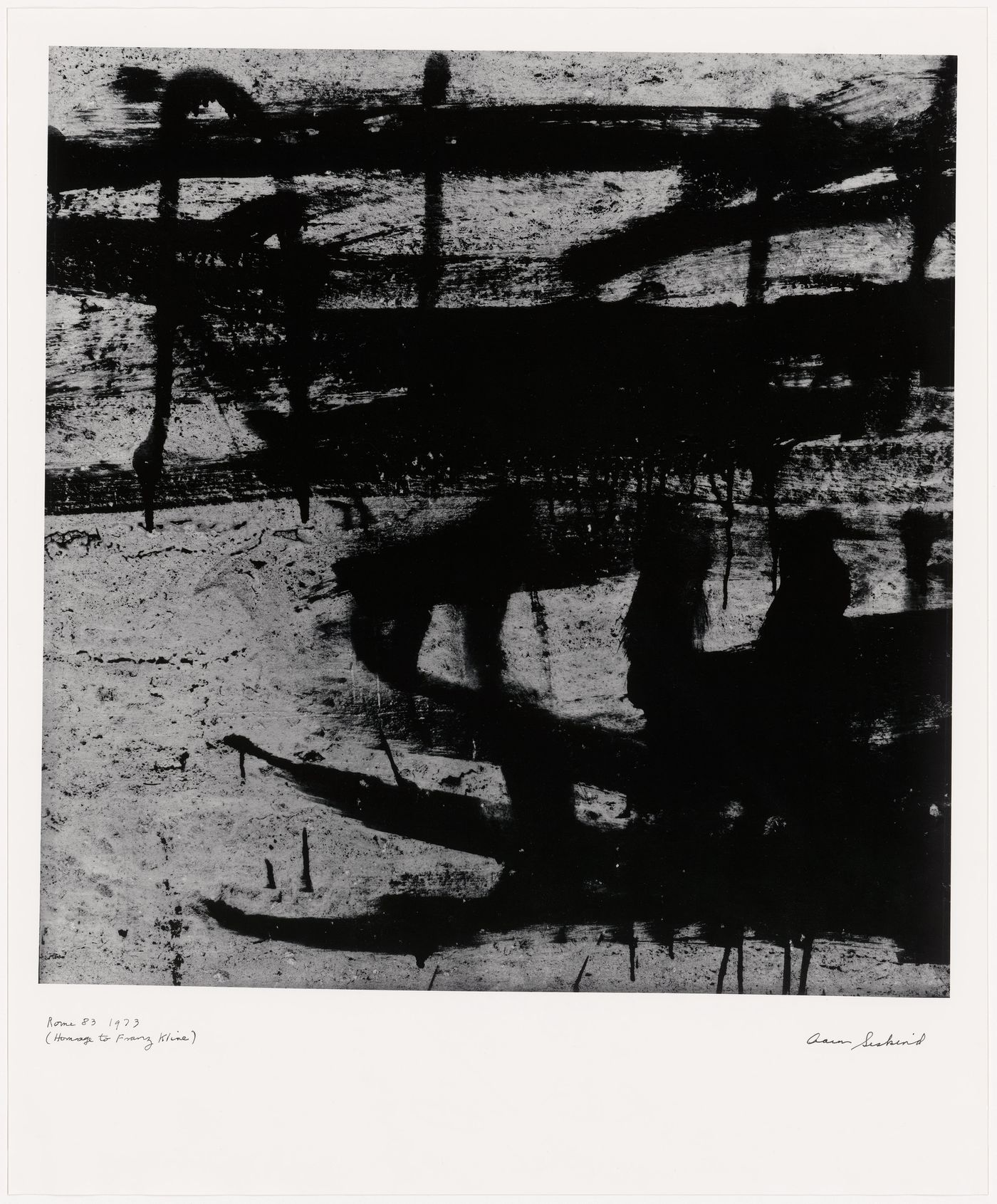 Wall marked with random brushstrokes and Franz Kline-like configurations in black paint, Rome, Italy