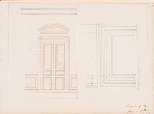 Project for a Hôtel de préfecture, Poitiers: Interior elevations for a mantel and door for the Hôtel du Préfet, possibly for the "salon de l'empereur"