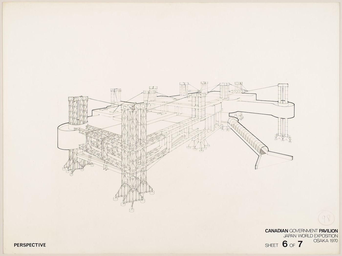 Perspective drawing for the Canadian Government Pavilion, Japan World Exposition, Osaka, Japan