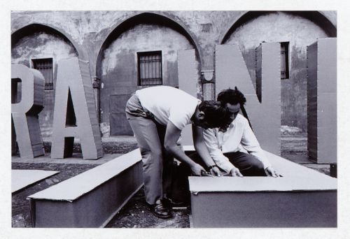 Photograph of the construction of the installation for Carabinieri