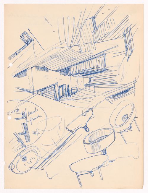 Bathroom sketch perspectives and sink details for Casa de chá, Restaurante da Boa Nova, Leça da Palmeira, Portugal