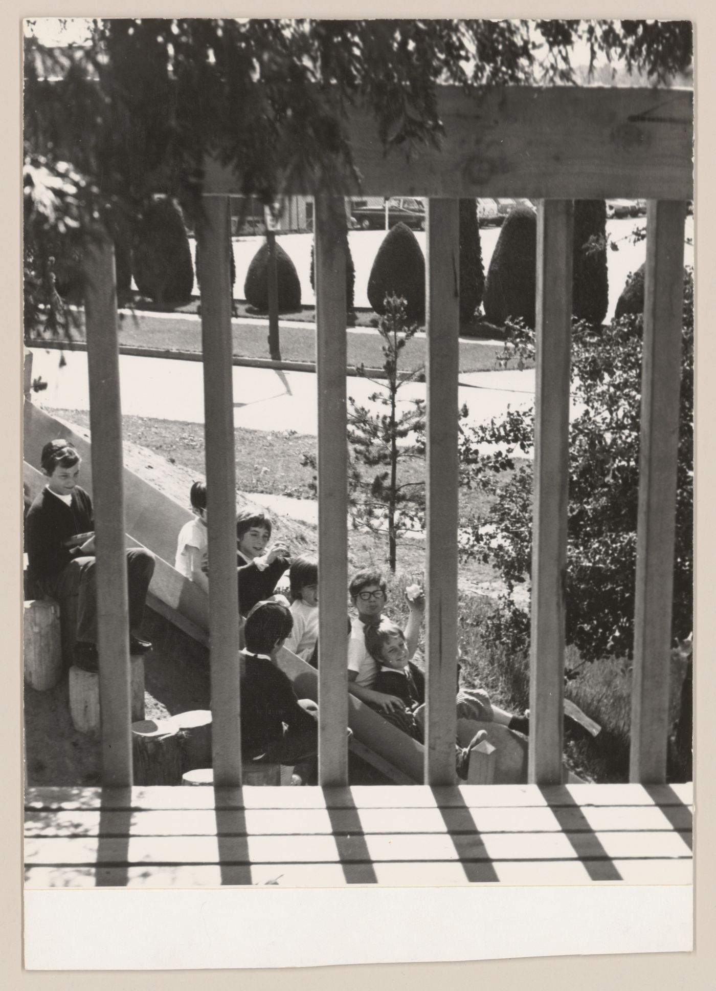 View of children in Talmud Torah School Playground, Vancouver, British Columbia