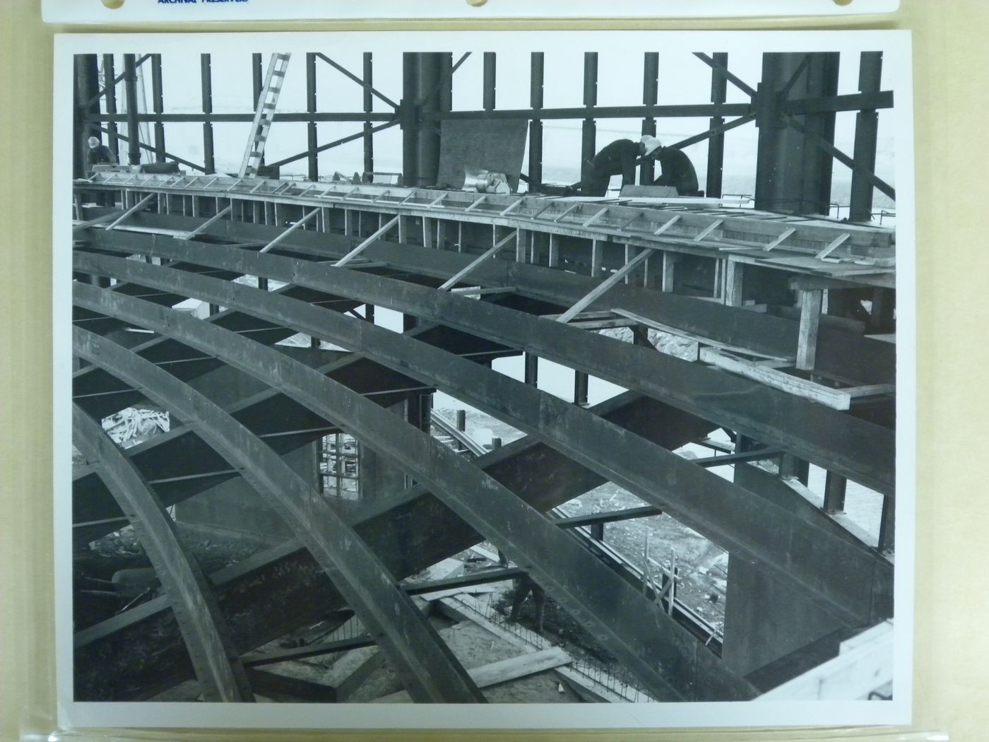 Construction stage of an unidentified pavilion, Expo 67, Montréal, Québec