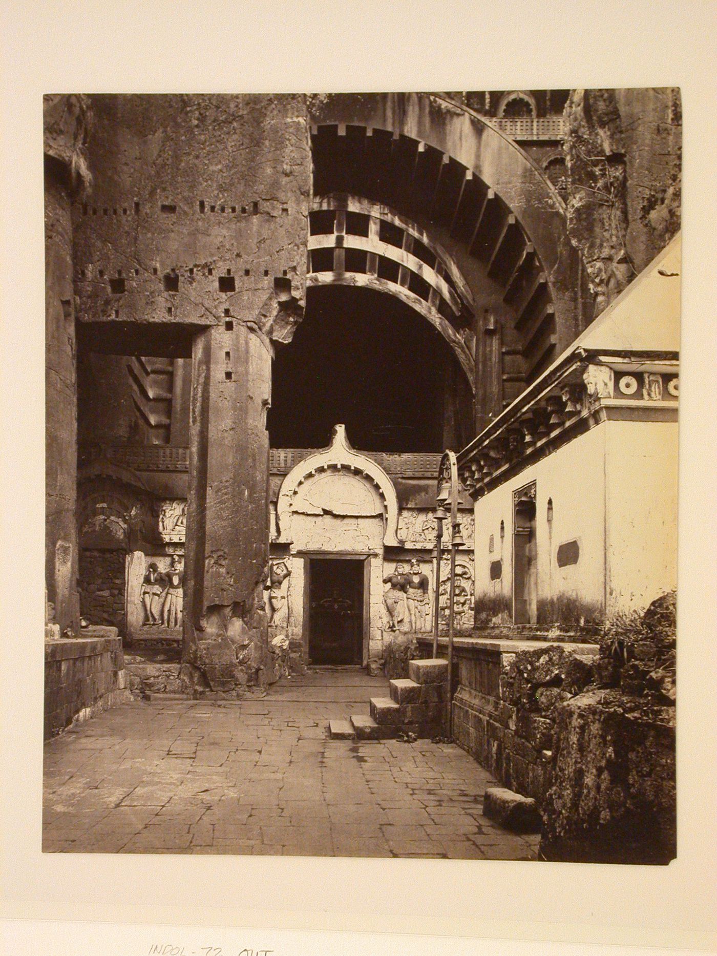 View of the entrance to the chaitya (also known as Cave 8) showing male and female figures in relief, Karli, India