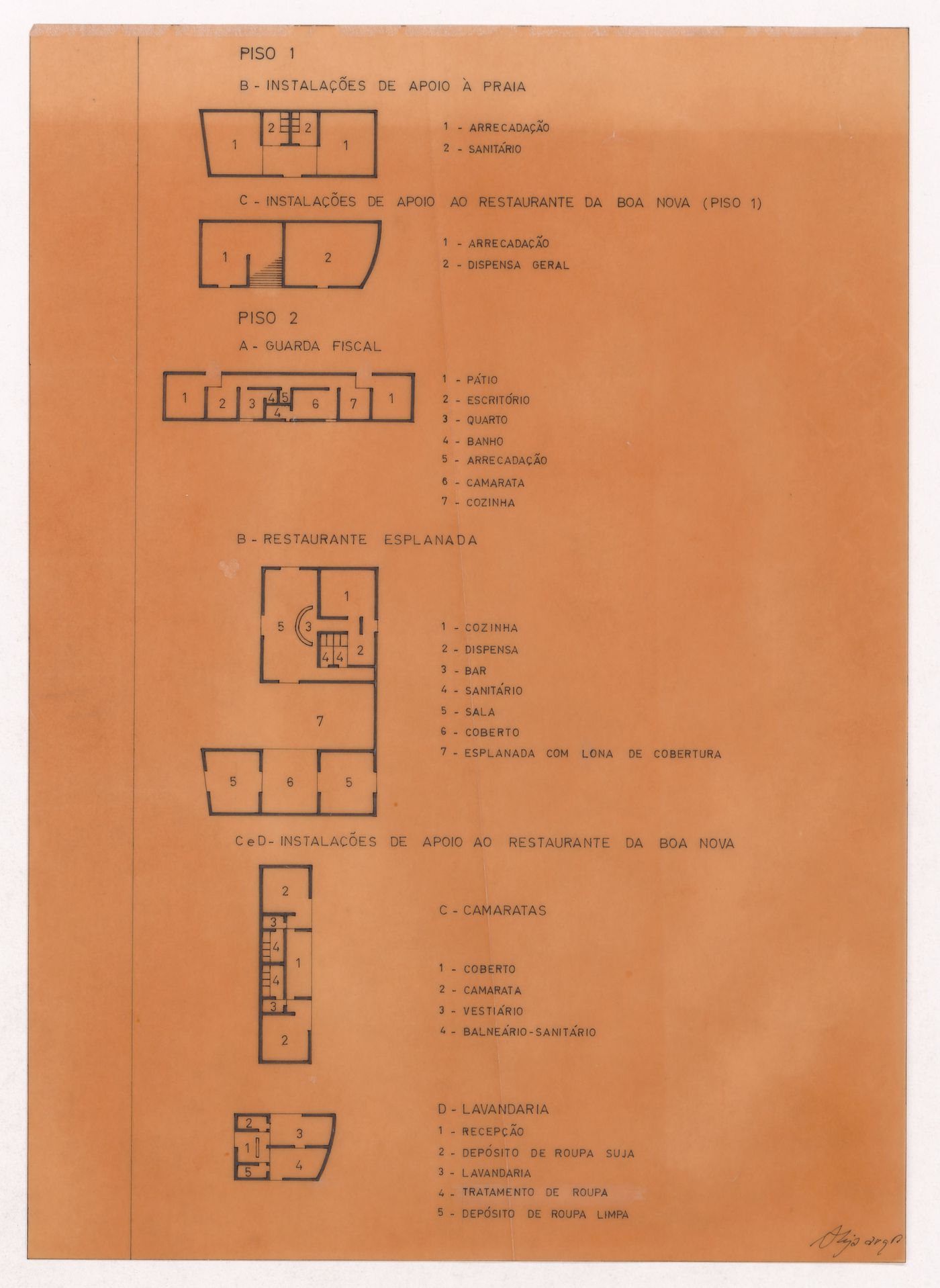 Floor plans for Restaurante da Boa Nova for Plano Urbanístico para a Marginal de Leça e Zona da Boa Nova, Leça da Palmeira, Matosinhos, Portugal