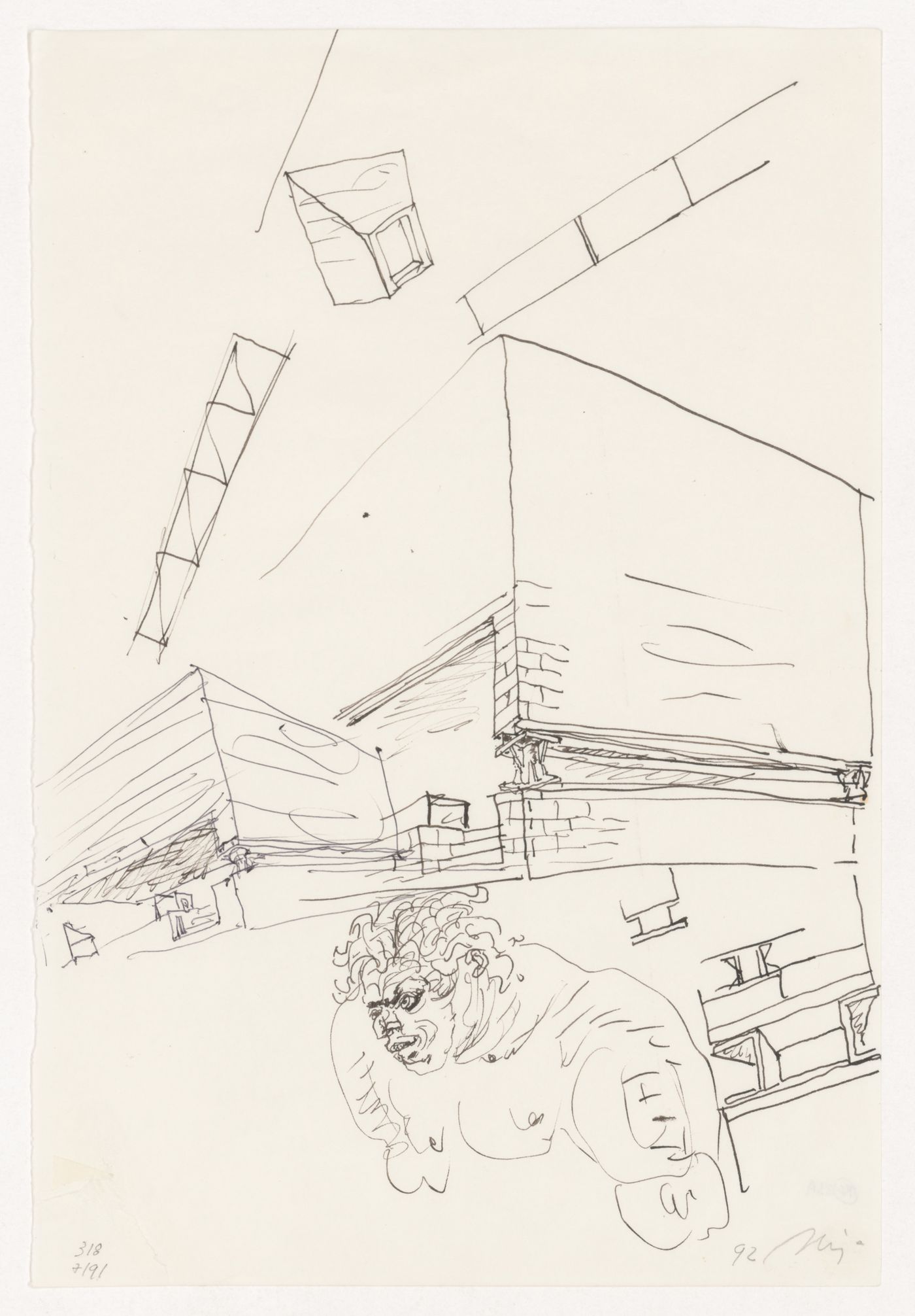Perspective sketch for Centro Galego de Arte Contemporânea [Galician Centre of Contemporary Art], Santiago de Compostela, Spain