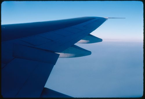Airplane wing on a flight to Paris