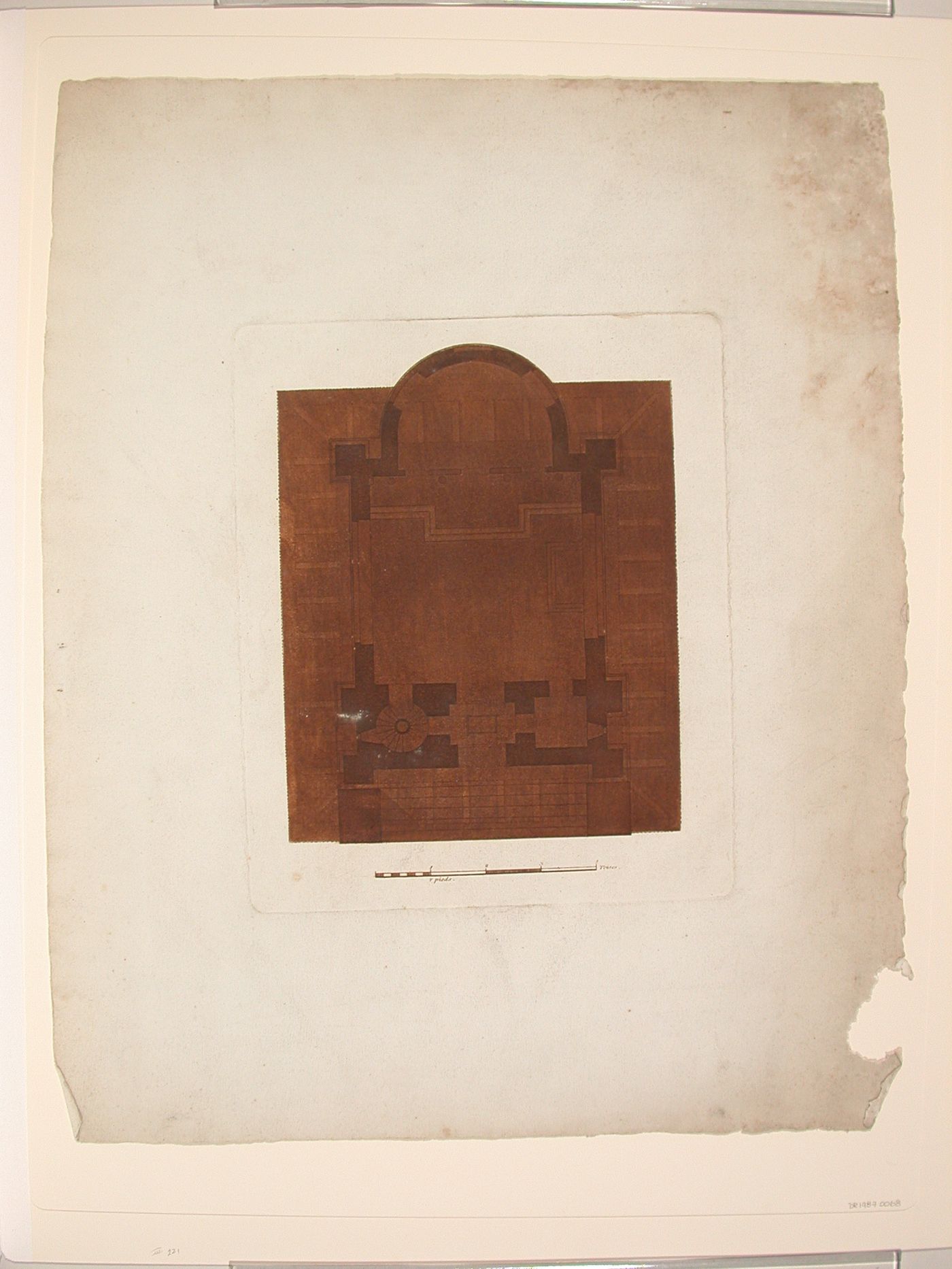 Plan of a mausoleum in a wooded setting