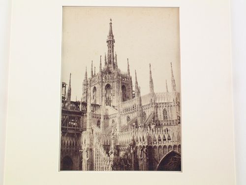 Cathedral: tower, and construction at left, Milan, Italy