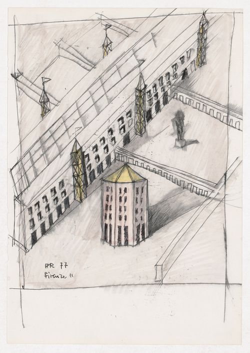 Perspective sketch for Centro Direzionale, Florence; verso: Sketch axonometric for Centro Direzionale, Florence