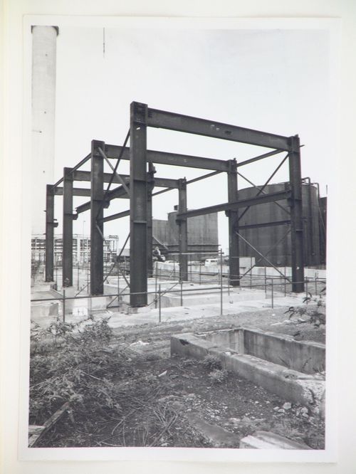 View of construction of steel structure for power station, United Kingdom