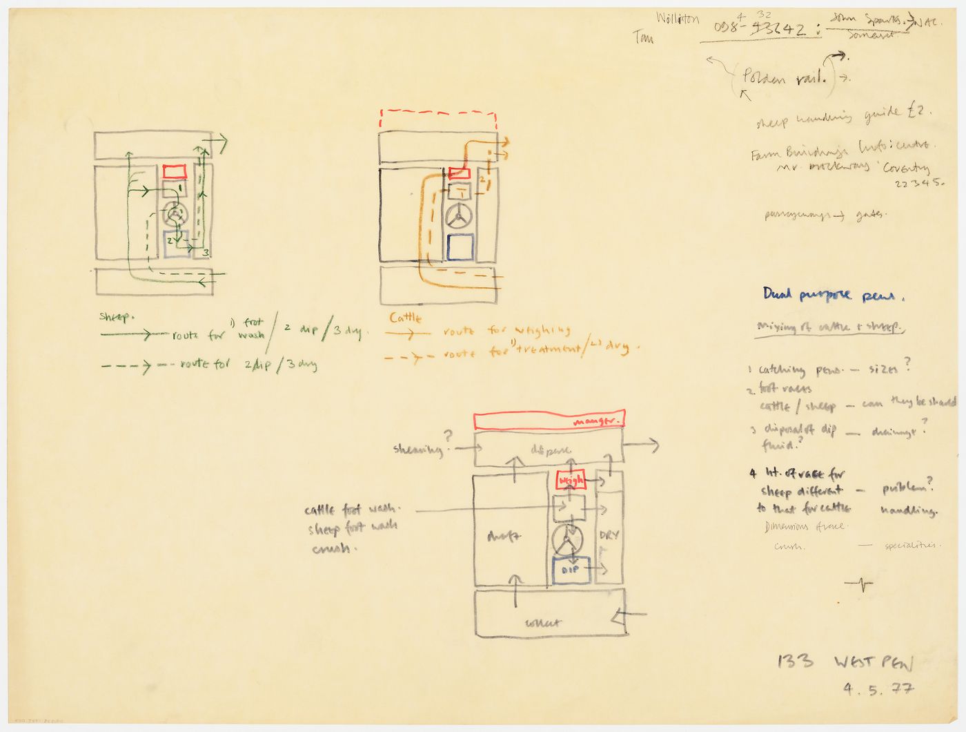 Diagrammatic plans for dual purpose livestock pens (document from Westpen project records)