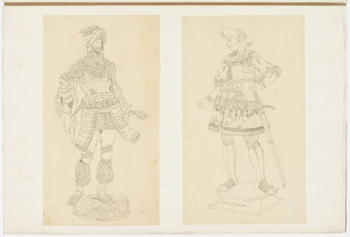 Drawings of statues of Philip the Good, Duke of Burgundy, and Emperor Rufolf of Habsburg, from the cenotaph of Maximilian I in the Hofkirche, Innsbruck