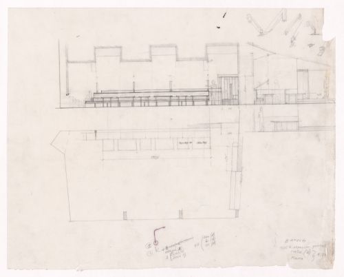 Sketch section and floor plan for Casa de chá, Restaurante da Boa Nova, Leça da Palmeira, Portugal