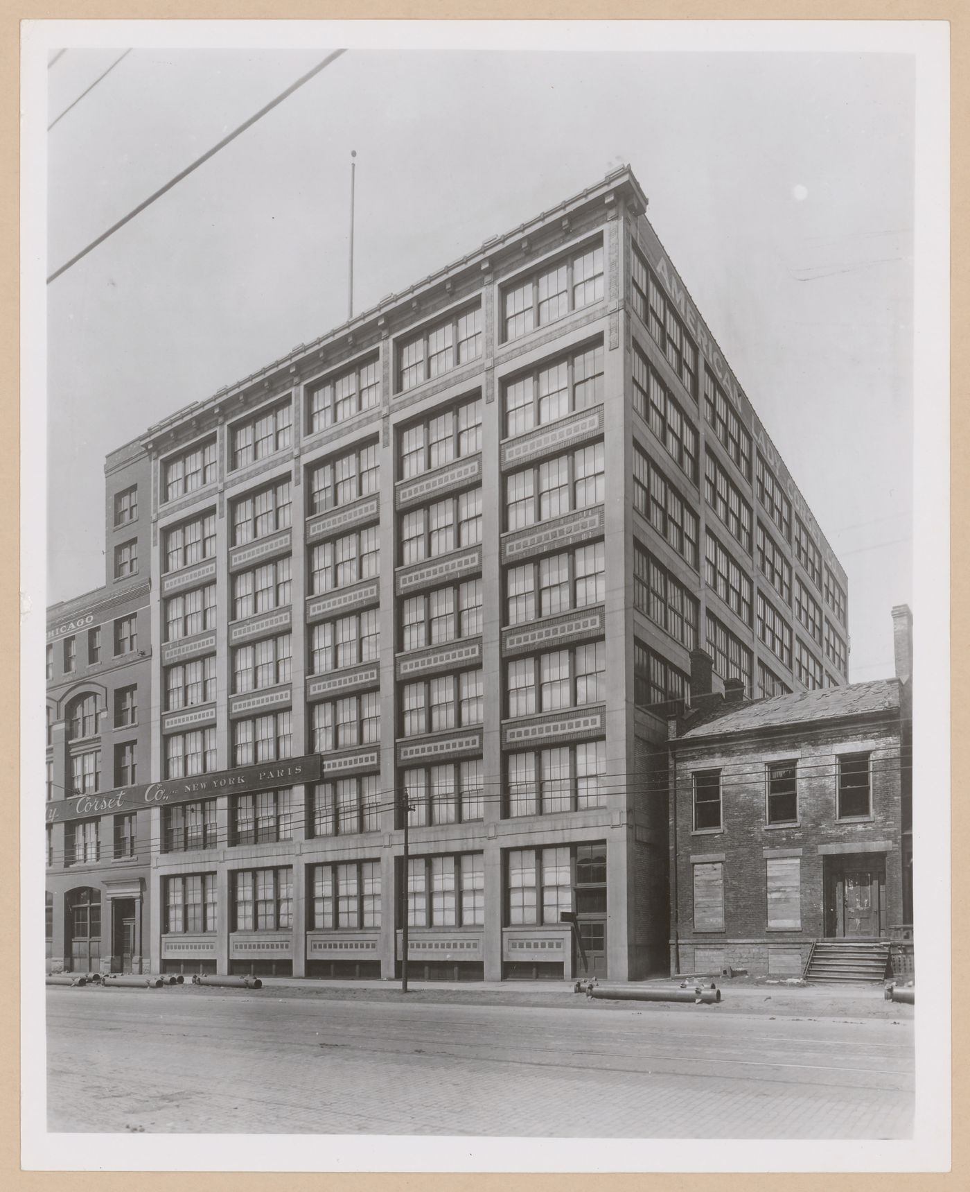 View of the principal façade of the Manufacturing Building, American Lady Corset Company Assembly [?] Plant, Detroit, Michigan