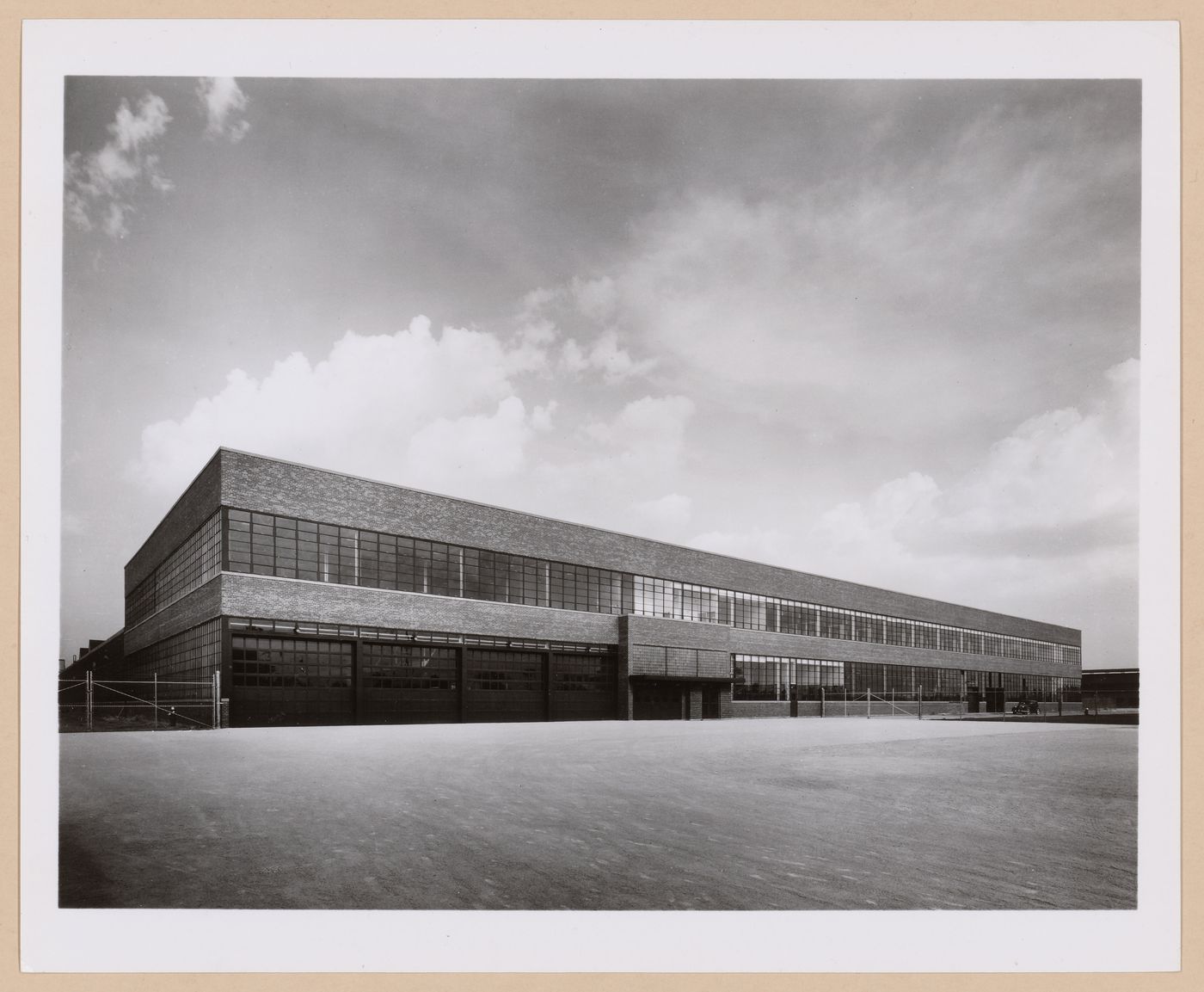View of the principal façade of the Assembly [?] Building, Half-Ton Truck Plant, Chrysler Corporation Dodge division, Mound  and Eight Mile Roads, Detroit, Michigan