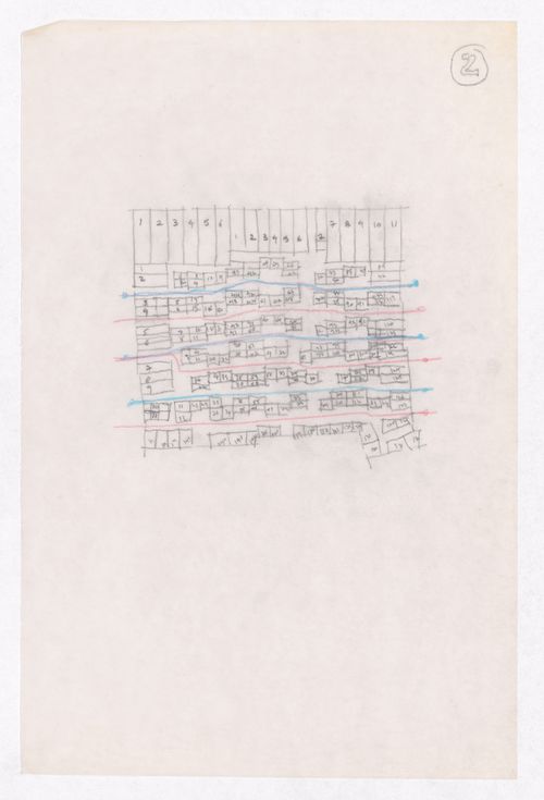 Sketch showing plots layout development for Minimum Cost Housing Group's plot in Aranya township, India, for Aranya Housing Project