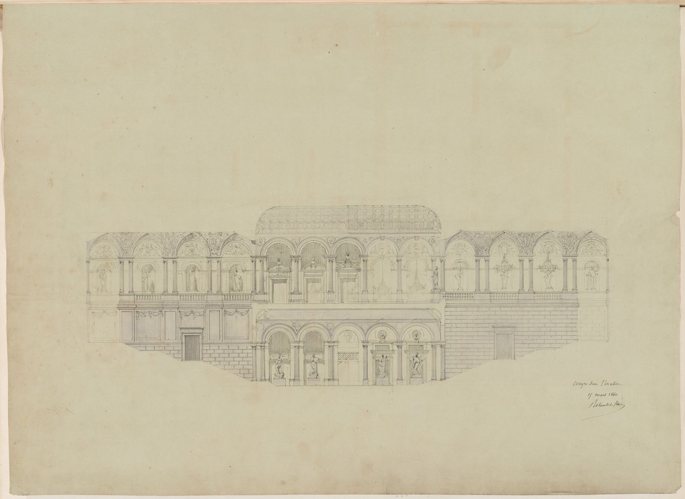 Project for an opera house for the Théâtre impérial de l'opéra: Cross section through the stairs